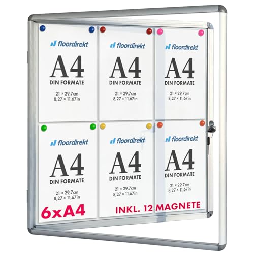 Floordirekt | Panneau d'affichage en aluminuim, vitrine d'affichage avec serrure à clé | Panneau arrière magnétique - Porte avec serrure - Cadre en...