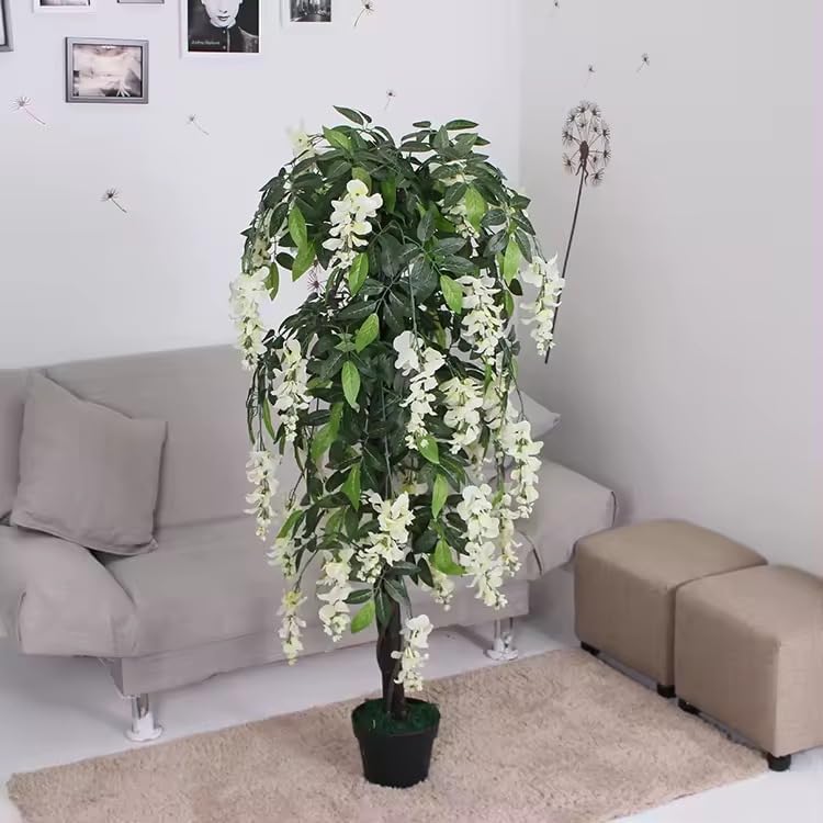 Image of Fox & Fern Artificial Wisteria Plant with Pot | Real Touch Elegant Flowering Tree | Add Beauty to Home, Office, Party, Event Decor |GAJW2756W (Wisteria White 120cm)