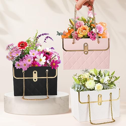 Pumtus 15 Pack Flower Paper Gift Bag, Bouquet Portable Flower Handbag Box with Metal Chain, Rectangle Wedding Gift Wrap Bag, Small Florist Carrier Bag for Arrangements, Valentine's Day, Birthday - Image 4