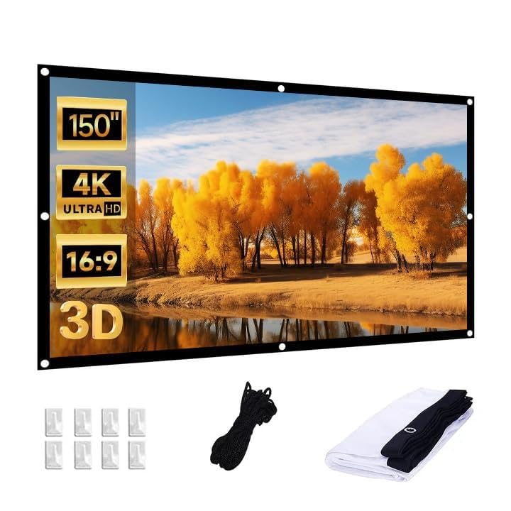 IN&VI Leinwand Beamer 16: 9 HD Projektor Leinwand Tragbare Faltbar Anti-Falten Doppelseitige Beamer Leinwand Outdoor für Camping Heimkino Schule Treffen (150 Zoll Format 16:9)