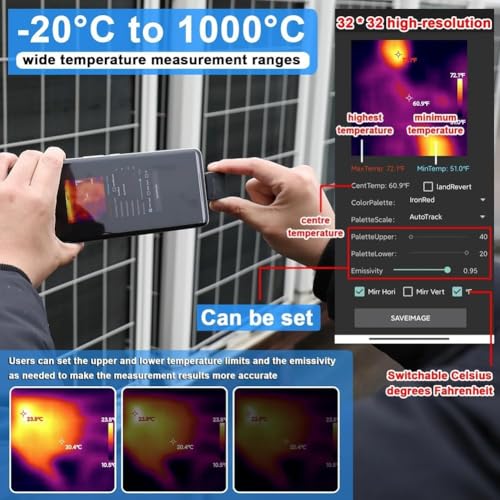TIOP02 Portable Infrared Thermal Imager, USB Type-C Thermal Camera for Android Devices, 32x32 IR Resolution, -20℃ to 1000℃ Temperature Measurement by Generic - Image 5