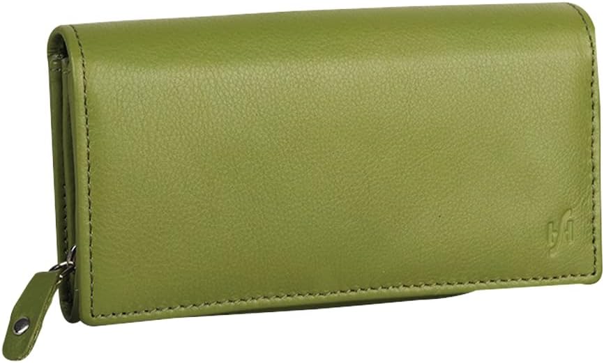 โ Ladies RFID Long Clutch Wallet, Soft Genuine Leather Flap Over Women Purse, Credit Cardholder, ID Money & Coin Organizer 5510 (Green)