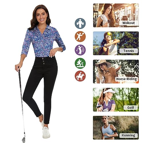 Image of Soneven Womens Golf Polo Shirts 3 /4 Long Sleeve V Neck Button Down Shirts Business Causal Work Blouses Tops