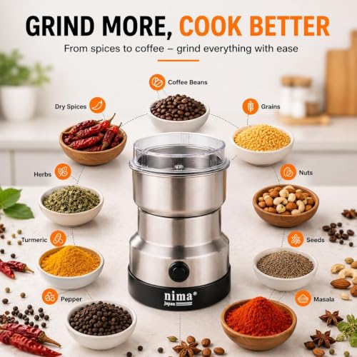 Image of DHRUDEEP Nima Mixer Grinder Smash Machine Stainless Steel Multifunctional Electric Grinder & Chopper Dried Spice Hurbal Masala Coffee Beans, Nuts & Grains, Powerful Motor Blender (Steel)