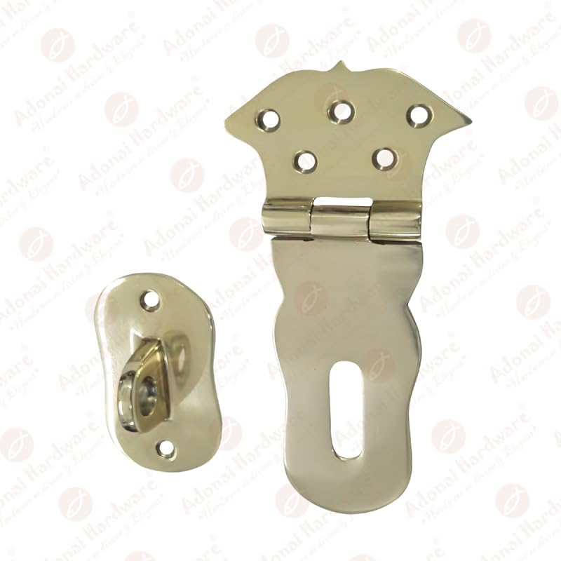 Image of Adonai Hardware inchParan inch Heavy Duty Brass Safety Locking Hasp and Staple Without Texture (4 inch x 2 Pack, Polish Lacquered) for Vintage Pirates Treasure Chest, Trunk, Cases, Furniture & Sheds