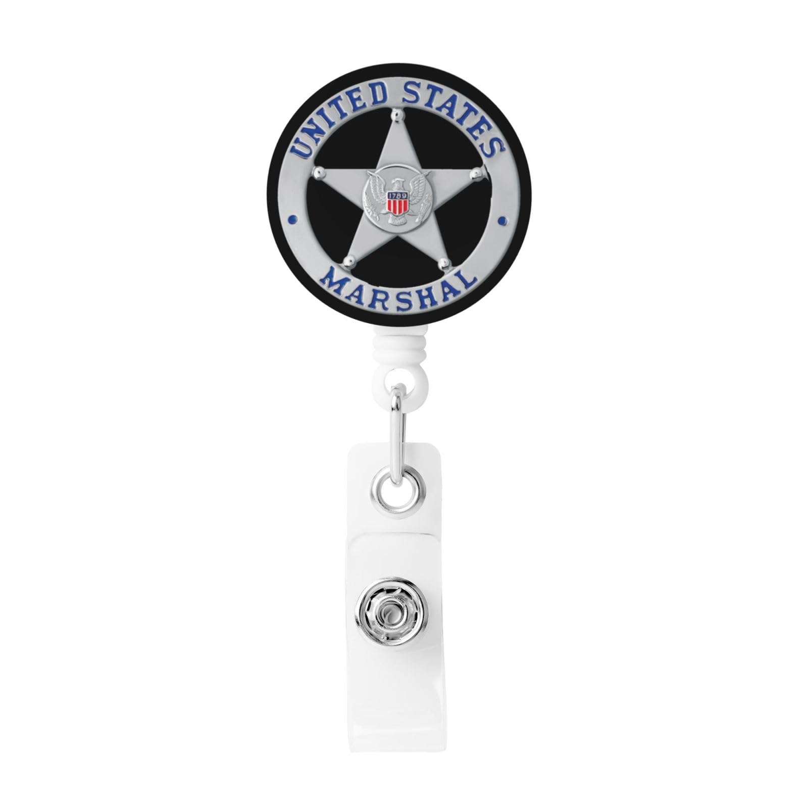 US Marshal Badge Retractable ID Card Holder with Badge Reel for Name Tags, Ideal for Nurses, Doctors, and Office Employees