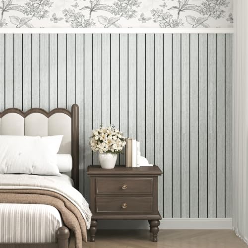 Paneles de pared de listones de madera autoadhesivos blancos y grises 3D 6