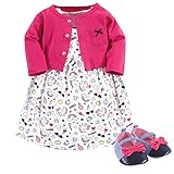 Little Treasure Baby Girls' Cotton Cardigan, Dress and Shoe, Happy Rainbow 3-piece Set, 0-3 Months US