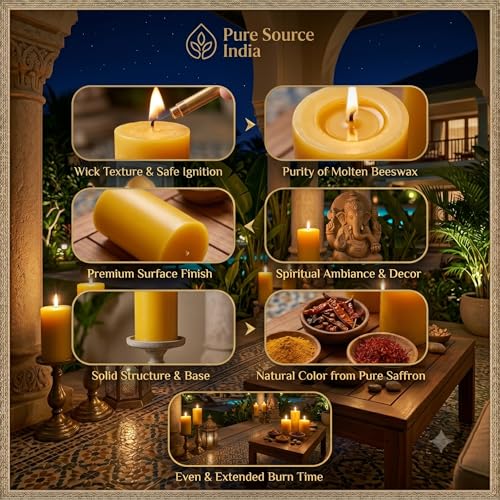 Image of Pure Source India Scented Pillar Candle (3X3 INCH) Decorative Candle for Living Room, Diwali Decor, Gifting, Spa & Meditation (Sandalwood)