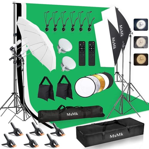 [Upgraded LED Bulb] Photography Lighting Kit 8.5x10ft Backdrop Support System and LED Softbox Set 6400K Bulbs Umbrella Video Studio Continuous Lighting Kit for Photo Studio and Video Shooting