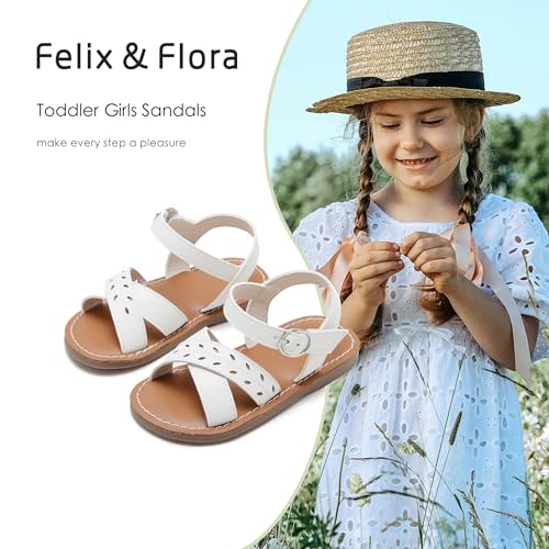Image of Felix & Flora Toddler Girl Sandals - Little Girl Easter Dress Shoes Lightweight Open Toe Beach Holiday Flats