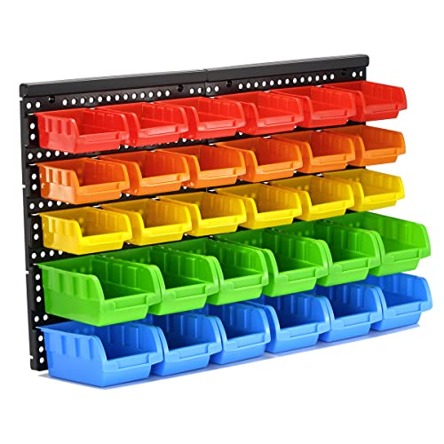 VEOFEMLEA 30-Bin Wall Mounted Storage Bins Kit, Tool Organizer Rack, Garage Hardware Organizer...