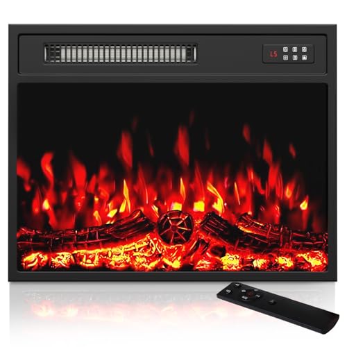 PRETZI 23 inch Electric Fireplace Insert Heater, Recessed Mounted Fireplace with Remote & Control Panel, Adjustable LED Flame Effects, Small Electric Stove for TV Stand, 750/1500W