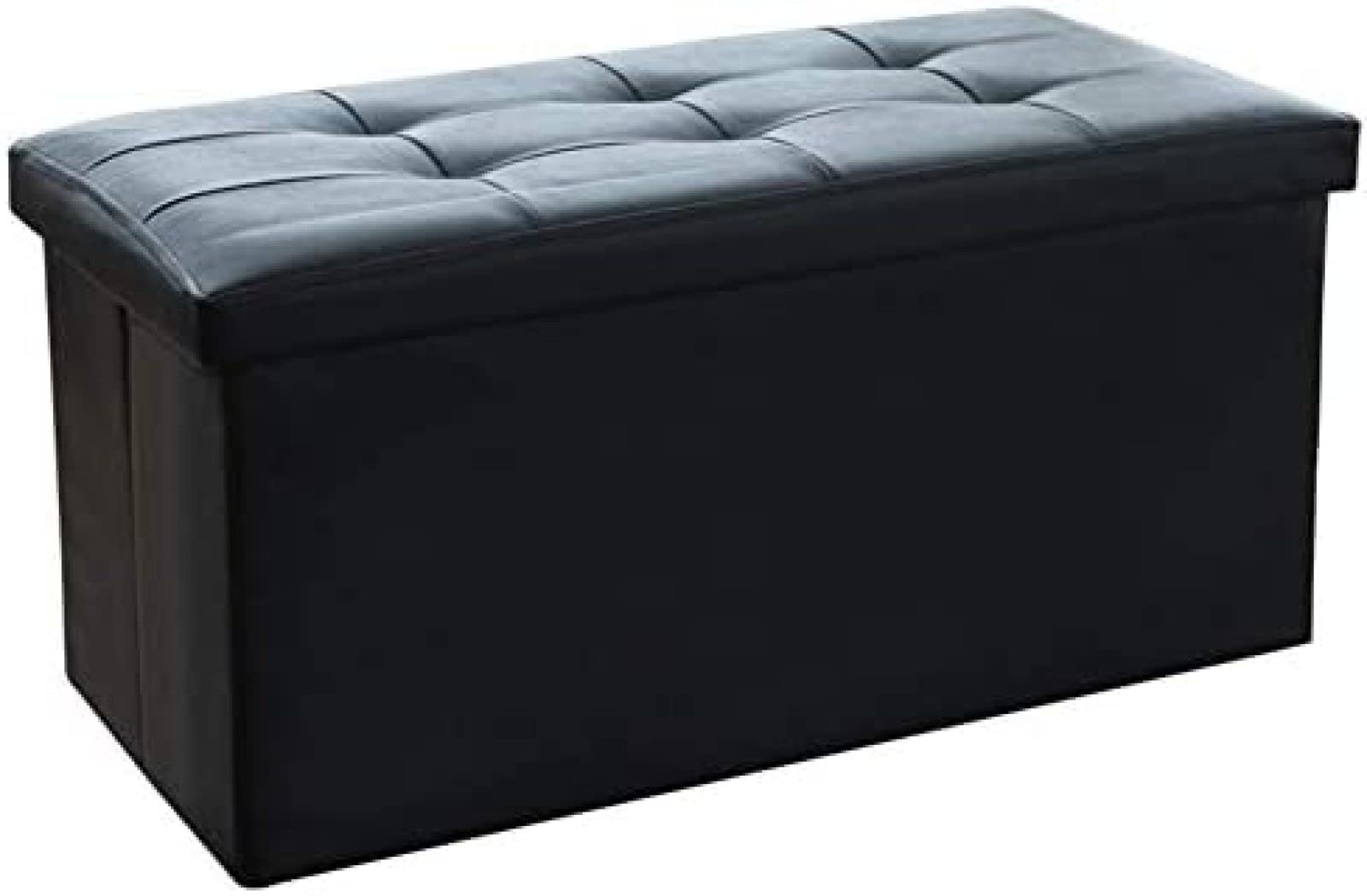 Pouf cube rembourré avec rangement noir 76x38x38 cm en tissu et cuir