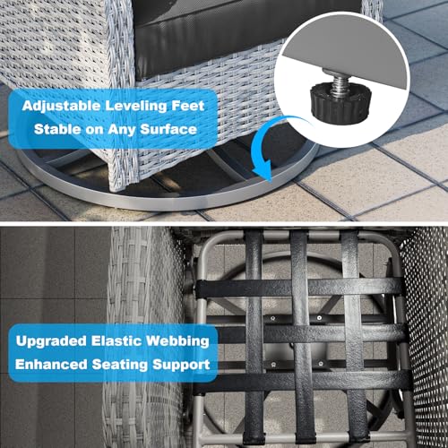Image of 3-Piece Small Patio Furniture Set, Outdoor Swivel Rocking Chairs Set with Wicker Chairs and Tempered Glass Side Table, Outdoor Furniture Patio Bistro Set for Balcony, Deck, Porch