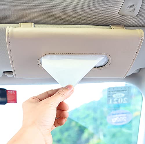 YVPSI Car Tissue Holder Sun Visor Napkin Holder with Tissue Refill Car Mask Holder PU Leather Tissue Box Tissue Box Holder Hanging Tissue Holder Mask Dispenser for Car (Beige)