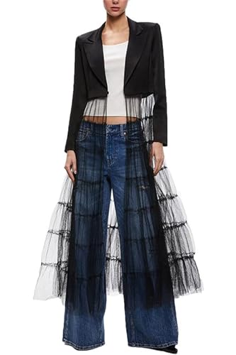 VIVICOLOR Women Satin Crop Blazers Dress Mesh Sheer Jacket Cardigan