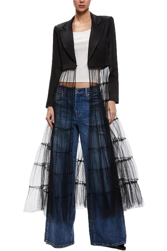 VIVICOLOR Women Satin Crop Blazers Dress Mesh Sheer Jacket Cardigan with Swing Wedding Party Prom Jacket Dresses