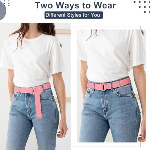 Image of WHIPPY Mens Canvas Belt with Metal Double D-ring 1 1 /2 inch Wide Plus Size Unisex Web Cloth Casual Belt for Jeans Pants