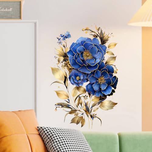 Vinilo Decorativo Azul con Flor Dorada para Pared miniatura 3