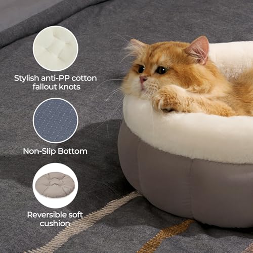 BALANCE Cat Beds for Indoor Cats, Washable Round Cat Bed, Cute Kitten Bed with Anti-Slip Bottom for Kitty and Puppy, 18 Inches, Goat - Image 8