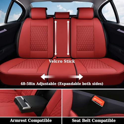 Image of Coverado Rear Seat Covers, Leather Seat Cover for Car, Universal Waterproof Automotive Seat Cushion Protector for Most Cars Trucks SUV (Red)