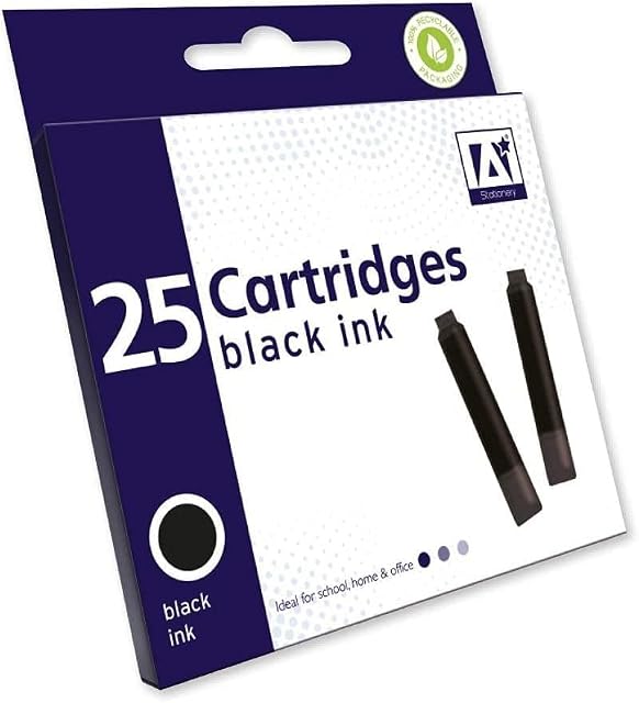25 x Standard Sized Universal Black Fountain Pen Ink Cartridge Refills