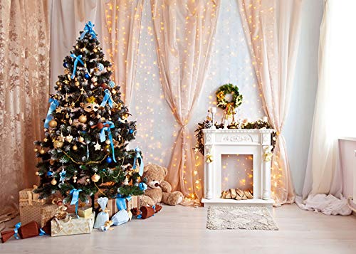 Dobeans 7X5Ft Christmas Photography Backdrop Christmas Theme Party Decorations Background Bokeh Curtain White Fireplace Photo Backdrop Xmas Eve Newborn Kids Portrait Photo Studio Photobooth Props #TOP1