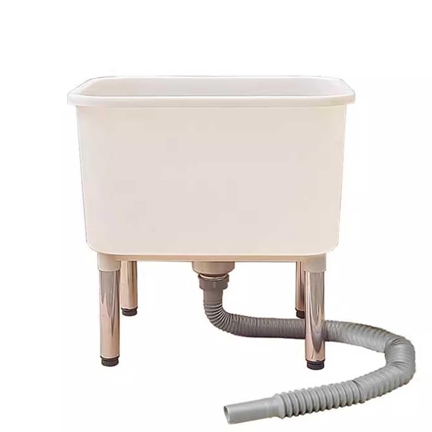 Plastic Floor Mop Sink With 25cm Deep Basin, Movable Mop Sink Service Basin with Large Diameter Drain Spout for Laundry Backyard Kitchen Garage