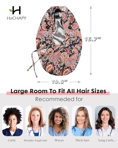 Image of Satin Lined Scrub Cap for Women Extra Large Long Hair Surgical Nurse Cap 4 Buttons