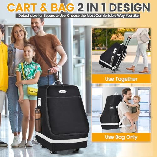 Image of Orzbow Car Seat Carrier for Airport, Folding Car Seat Travel Bag & Cart with 4 Wheels and High Load-Bearing, Padded Gate Check Bag Fits Most Infant Car Seats & Carriers, Easy to Use, Black