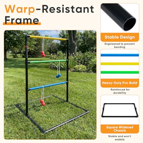 NEWBULIG Ladder Toss Game, Ladderball Golf Set with Tossing Balls, Ladder Ball Games for Outdoor Lawn, Yard & Backyard for Family, Adults & Kids, Complete with 6 Bolas, Score Trackers & Carry Bag