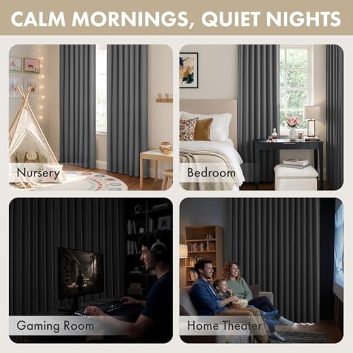 Image of ANRODUO Grey Back Tab Blackout Curtains 90 Inch Long 2 Panels | Rod Pocket,Thermal Insulated Room Darkening Light Blocking Curtains for Living Room Bedroom Privacy,W42xL90