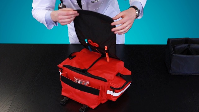 Image of Primacare KB-RO74-B First Responder Trauma Bag, 17 inch x 9 inch x 7 inch, Blue - EMT /EMS Medical Supply Organizer with Padded Dividers, Multiple Compartments, Side Pockets, Reflective Strip, Durable Design