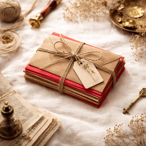 Image of Celebrations Vintage Brown & Red Kraft Paper Envelope Combo Set, Antique Style Retro Envelopes for Wedding Invitations, Greeting Cards, Valentine's Day, Letters & Journaling Pack Of 10
