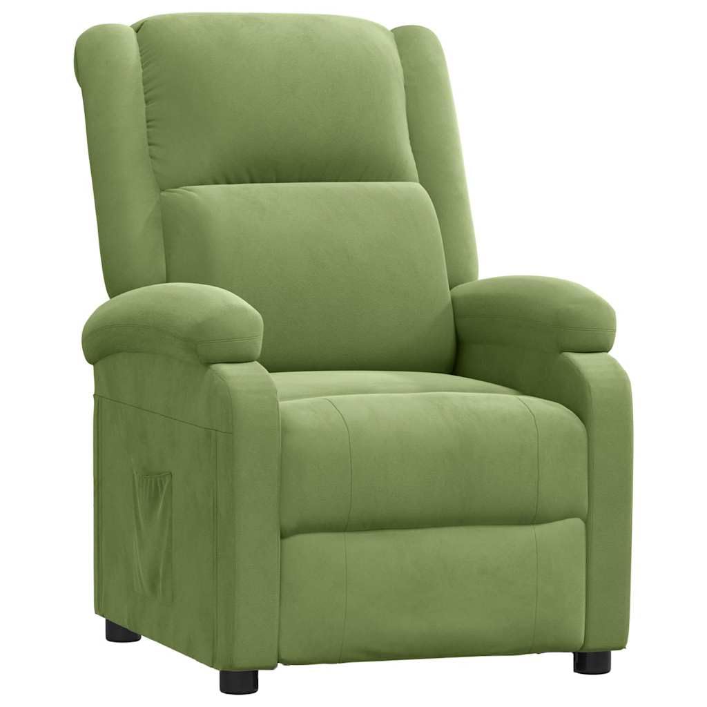 Sillón de relax de terciopelo verde claro, función reclinable manual, cómoda silla tapizada para salón y dormitorio, respaldo ajustable, cómodo sillón de lectura