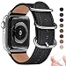 Produktbild BesBand Armband Kompatibel mit Apple Watch Armband 42mm 44mm 38mm 40mm,Top Leathe Ersatz-Uhren armbänder für das iWatch Band Serie 6/5/4/3/2/1,SE,Edition Frauen Männer(42mm 44mm,Schwarz&Silber)