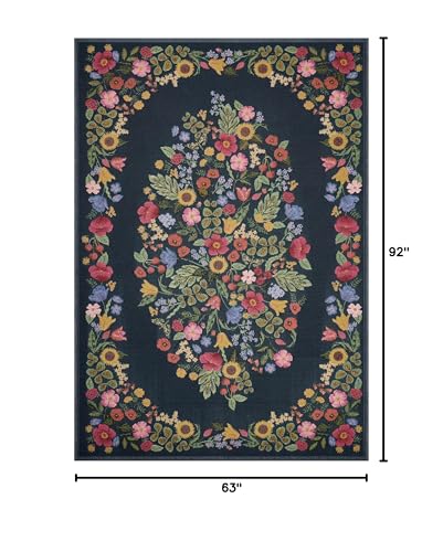 Image of Loloi Rifle Paper Co. Perennial Collection Blossom PRN-01 Navy 5'-3 inch x 7'-8 inch Indoor /Outdoor Area Rug