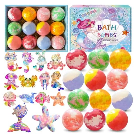Bath Bombs for Kids with Surprise Inside, 12pcs Kids Bath Bombs with Mermaid Toys Gift Set for Girls, Shea & Coco Butter Dry Skin Moisturize, Birthday Easter Gift Spa Bath Ball Easter Baskets Stuffers