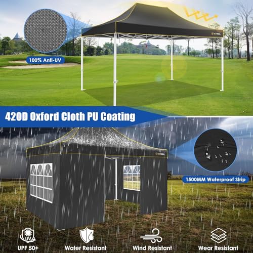 Image of HOTEEL 10x15 Heavy Duty Pop Up Canopy with Sidewalls, Party Tent with Roller Bag for Event Wedding, Upgraded Commercial Waterproof Instant Canopy, Thick Hexagonal Legs, UPF50+, Black