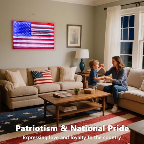 Image of 3D American LED Flag Infinity Mirror Light - 23 inch x 15 inch Patriotic Lighted Window Decoration, Light up Flag for Bedroom, Living Room, Party, Gaming, July 4th, Halloween, Christmas, New Year