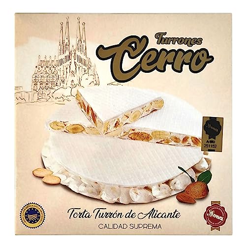 Turron de Alicante Duro TORTA Cerro Supreme Quality 100% Natural - Almonds and Honey Hard Turron 200 g - Gluten Free Lactose Free