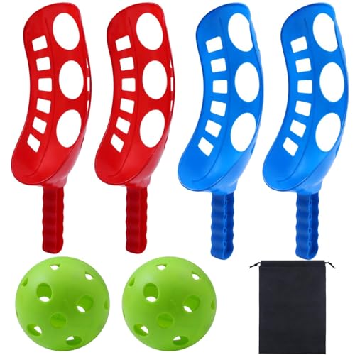Cooraby Scoop Ball Game Scoop and Ball Toss Set Toss Catch Game Toy Lacrosse Racket Game with Storage Bag 4 Scoops and 2 Balls