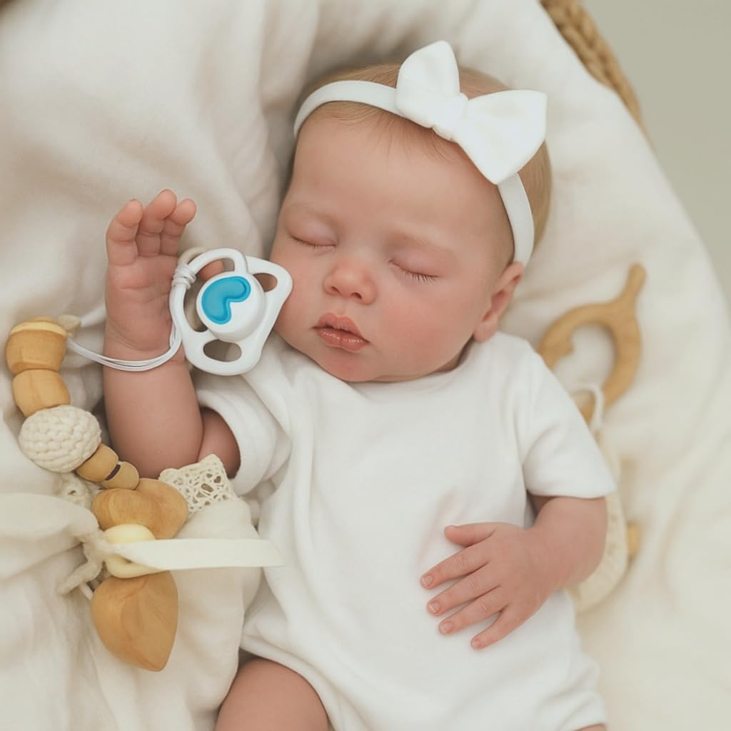 SCOM 18" Sleeping Reborn Baby Doll Girl – Realistic Newborn Sleeping Baby, Soft Weighted Cloth Body & Vinyl Limbs, with Cute Feeding Accessories Toy, Lifelike Toy for Kids Age 3-8
