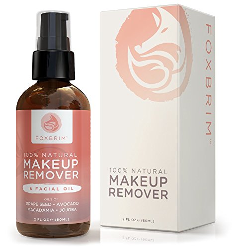 Foxbrim Makeup Remover & Facial Oil - 100% Natural - Remove Face & Eye Makeup - Nourish & Moisturize Skin - Vegan Formula With Grape Seed, Avocado, Macadamia & Organic Jojoba Oils - Foxbrim 2OZ