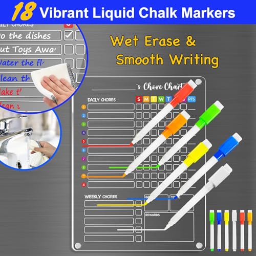 Image of PigPotParty Acrylic Magnetic Chore Chart for Kids, Large 12x16 Inch, 3 Pack