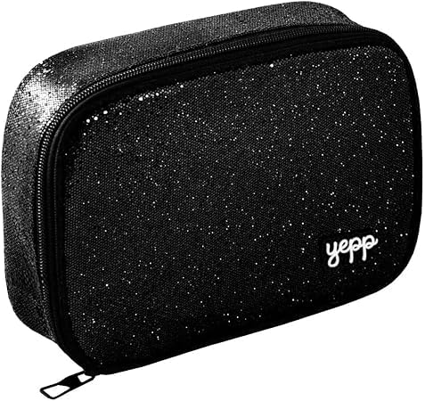 Estojo Brilho Escolar com Glitter com Zíper Reforçado Yepp | Organizador Grande 1 compartimentos | Volta as Aulas (PRETO)