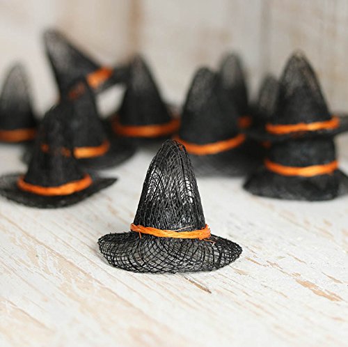 Factory Direct Craft Package of 12 Miniature Natural Sinamay Witch Hats with Harvest Orange Band 2