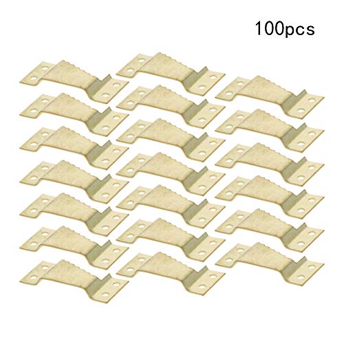 Image of MroMax 100PCS Sawtooth Picture Hangers Iron Picture Hangers 2.05 inch x 0.94 inch 4-Hole Picture Frames Hangers for Hanging Clock Paintings Artwork Picture Frame Hook Photos Gold