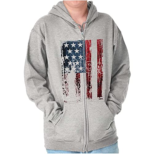 Classic Teaze American Flag Vertical Star Antique Zip Up Hoodie Mens Womens